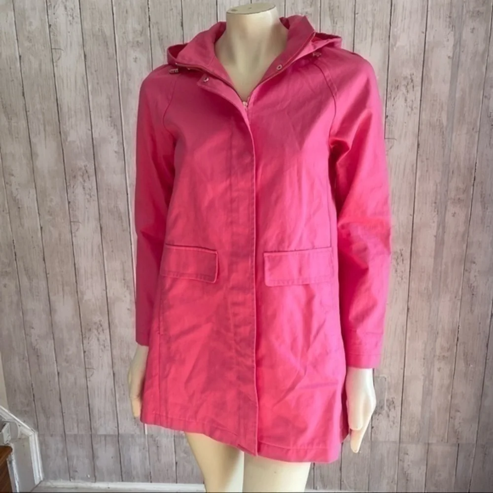 Kate Spade Women's Hooded Trench Coat Jacket, Zip/Snap Drawstring w Bow, Pink